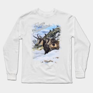Chamois on the snow - I LOVE MOUNTAINS Long Sleeve T-Shirt